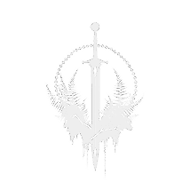 CJ Bennett crest, featuring a vertical sword wreathed with ferns and a broken chain in a circular motif